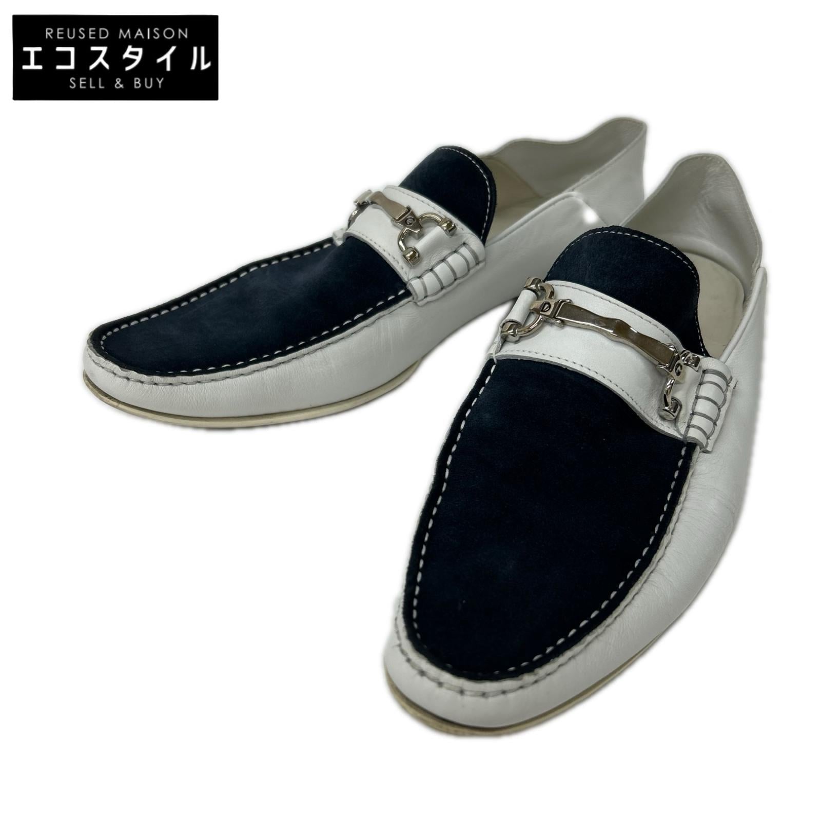 DOLCE&GABBANA ドルチェアンドガッバーナ CA2193 ホワイト×ネイビー レザー ビットローファー シューズ