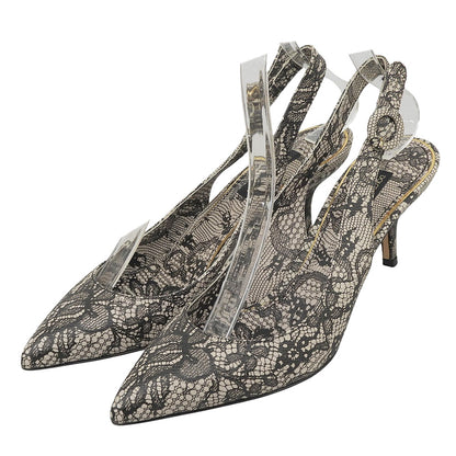 DOLCE&GABBANA ドルチェアンドガッバーナ 美品 レース総柄 ベルトパンプス シューズ レディース ホワイト×ブラック 35 17101 シューズ