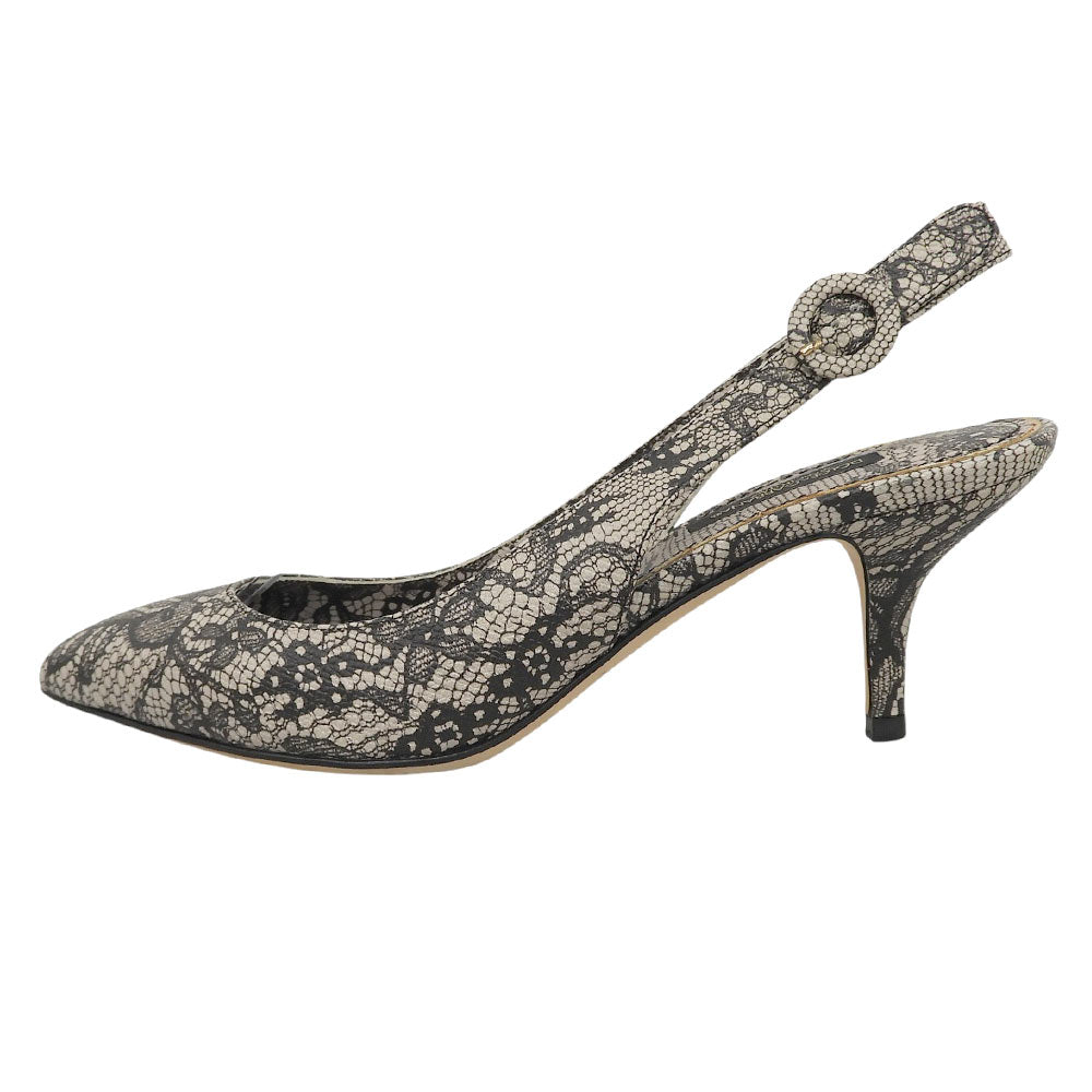 DOLCE&GABBANA ドルチェアンドガッバーナ 美品 レース総柄 ベルトパンプス シューズ レディース ホワイト×ブラック 35 17101 シューズ