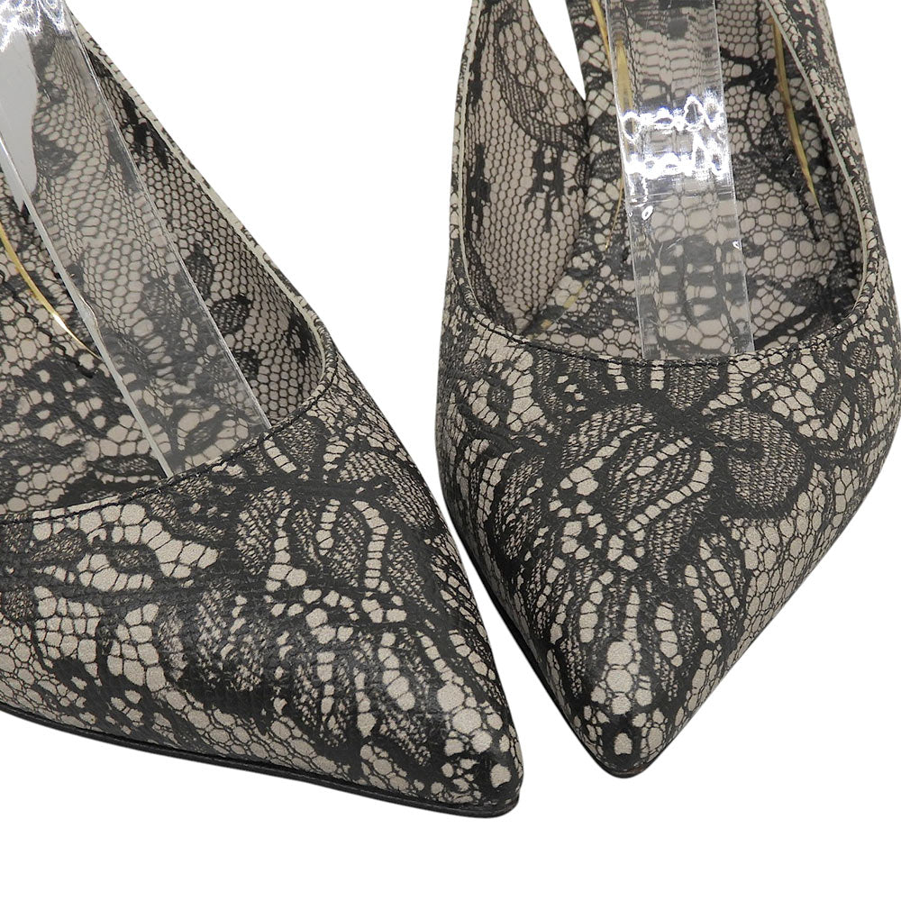 DOLCE&GABBANA ドルチェアンドガッバーナ 美品 レース総柄 ベルトパンプス シューズ レディース ホワイト×ブラック 35 17101 シューズ