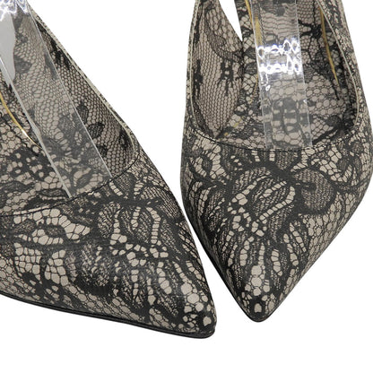 DOLCE&GABBANA ドルチェアンドガッバーナ 美品 レース総柄 ベルトパンプス シューズ レディース ホワイト×ブラック 35 17101 シューズ