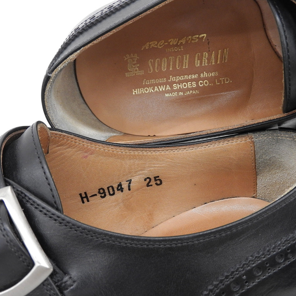 SCOTCH GRAIN スコッチグレイン ウィングチップ シングルモンク シューズ メンズ ブラック 25cm シューズ