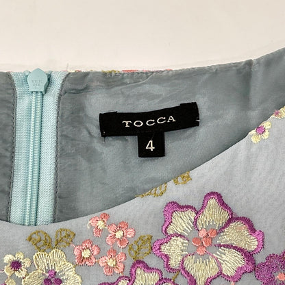 TOCCA トッカ 425770 ブルー系 フラワー刺繍 ウエストリボンデザイン ノースリーブワンピース ワンピース