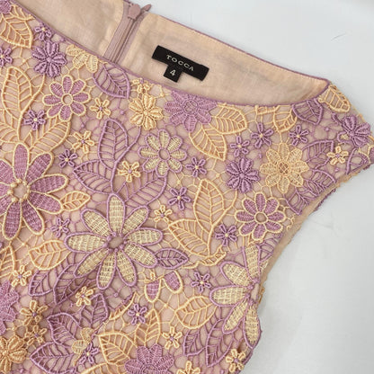 TOCCA トッカ 457710 ピンク系 ショルダーリボン フラワー刺繍 ノースリーブワンピース ワンピース