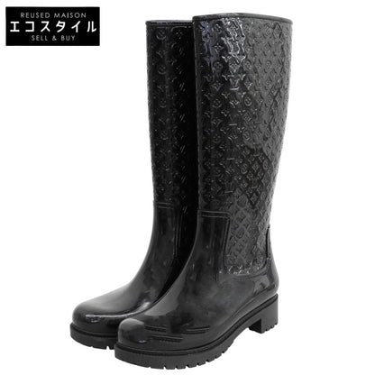 LOUIS VUITTON ルイヴィトン 美品 モノグラム レインブーツ シューズ レディース ブラック 38 シューズ