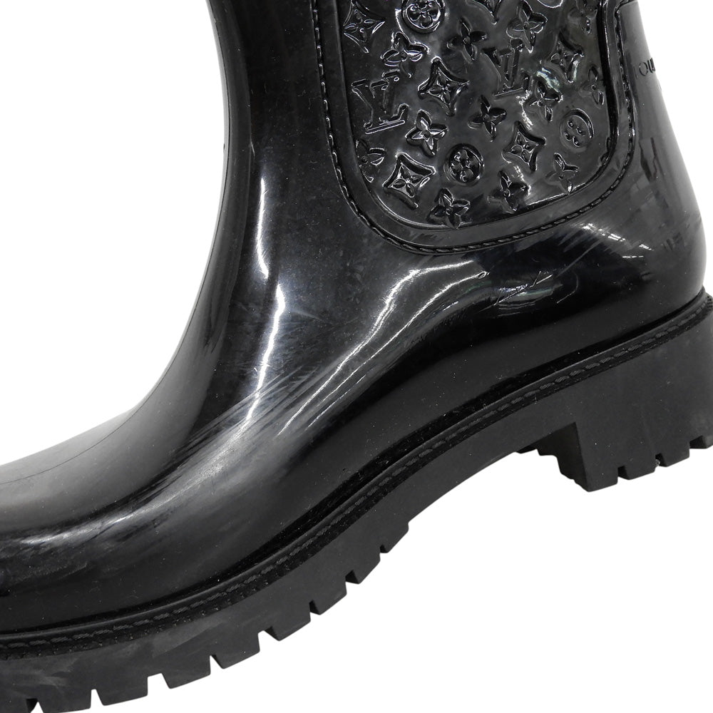 LOUIS VUITTON ルイヴィトン 美品 モノグラム レインブーツ シューズ レディース ブラック 38 シューズ