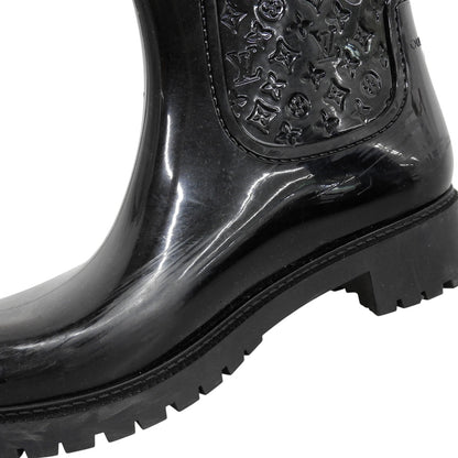 LOUIS VUITTON ルイヴィトン 美品 モノグラム レインブーツ シューズ レディース ブラック 38 シューズ