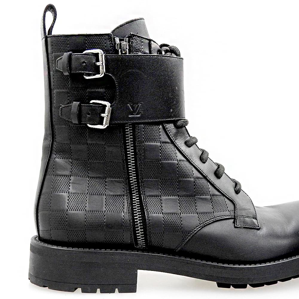 LOUIS VUITTON ルイヴィトン 美品 ダミエ レザー アンクルブーツ メンズ ブラック 8 1/2 シューズ
