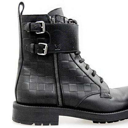 LOUIS VUITTON ルイヴィトン 美品 ダミエ レザー アンクルブーツ メンズ ブラック 8 1/2 シューズ