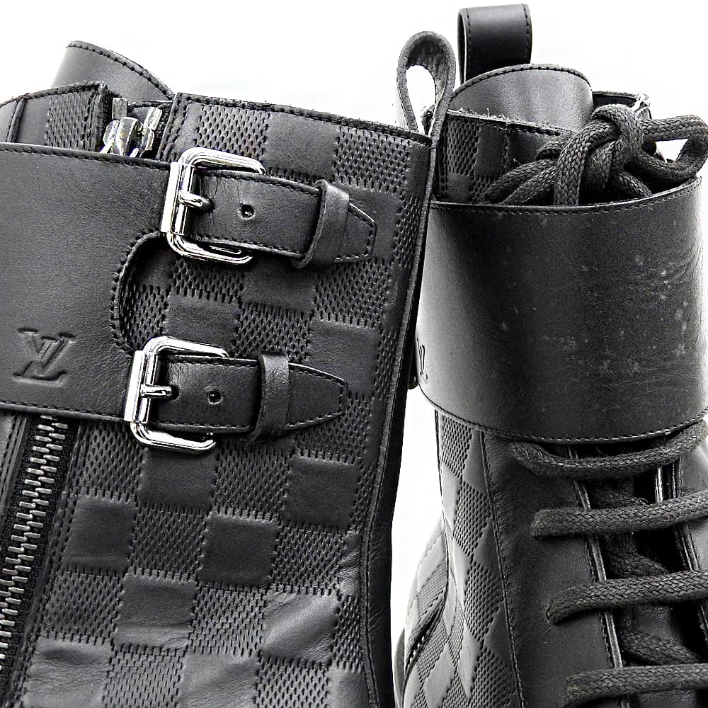 LOUIS VUITTON ルイヴィトン 美品 ダミエ レザー アンクルブーツ メンズ ブラック 8 1/2 シューズ