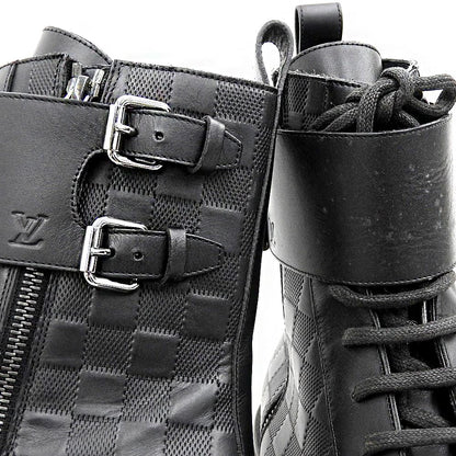 LOUIS VUITTON ルイヴィトン 美品 ダミエ レザー アンクルブーツ メンズ ブラック 8 1/2 シューズ