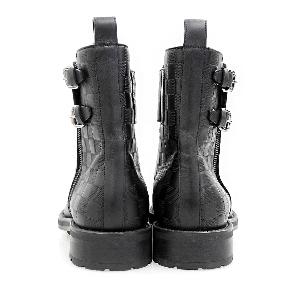 LOUIS VUITTON ルイヴィトン 美品 ダミエ レザー アンクルブーツ メンズ ブラック 8 1/2 シューズ