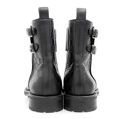 LOUIS VUITTON ルイヴィトン 美品 ダミエ レザー アンクルブーツ メンズ ブラック 8 1/2 シューズ