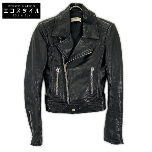 BALENCIAGA Balenciaga 374639 TCH99 16AW Black Sheepskin Double Biker Jacket Jacket