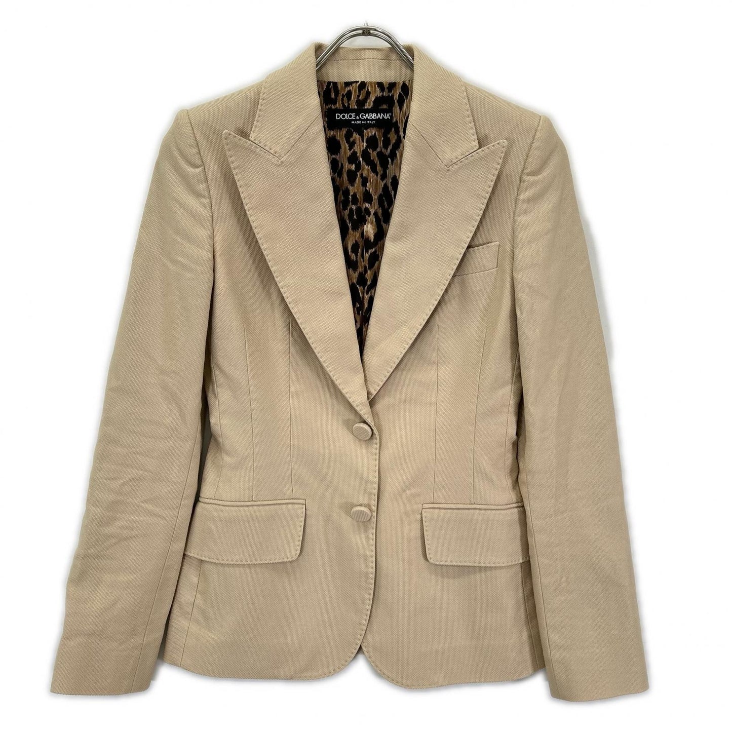 DOLCE&GABBANA ドルチェアンドガッバーナ F29P1T FUFFO ベージュ ピークドラペル レオパードライニング サイドベンツ テーラードジャケット ジャケット