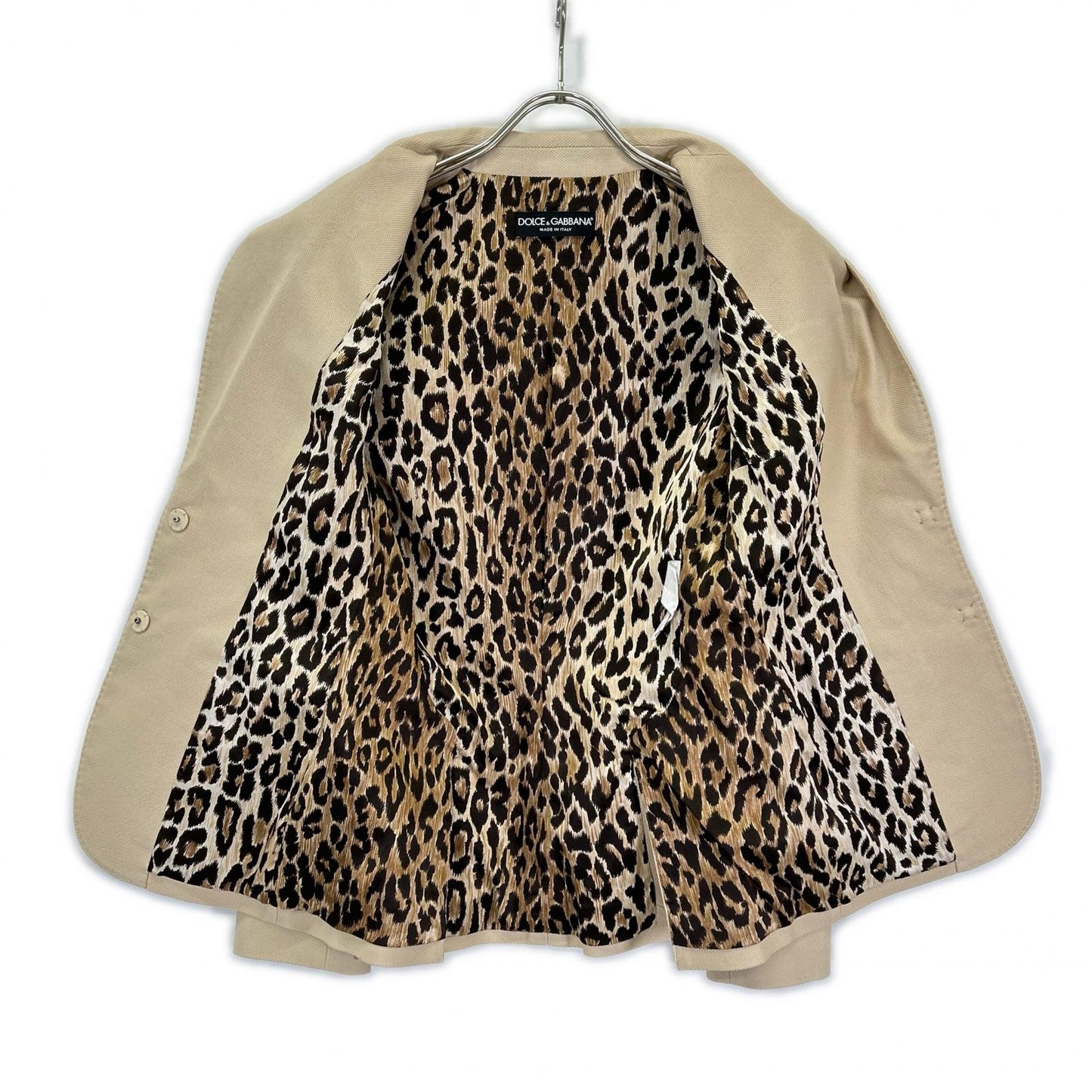 DOLCE&GABBANA ドルチェアンドガッバーナ F29P1T FUFFO ベージュ ピークドラペル レオパードライニング サイドベンツ テーラードジャケット ジャケット