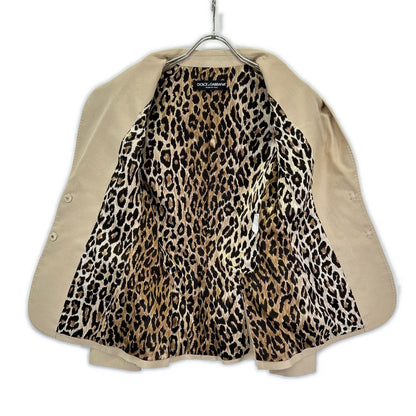 DOLCE&GABBANA ドルチェアンドガッバーナ F29P1T FUFFO ベージュ ピークドラペル レオパードライニング サイドベンツ テーラードジャケット ジャケット