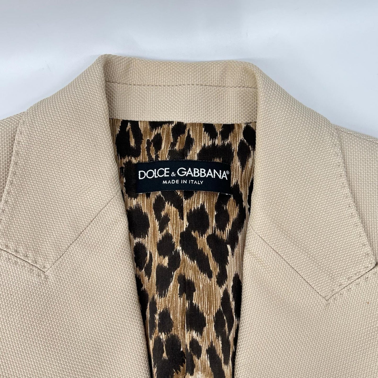 DOLCE&GABBANA ドルチェアンドガッバーナ F29P1T FUFFO ベージュ ピークドラペル レオパードライニング サイドベンツ テーラードジャケット ジャケット