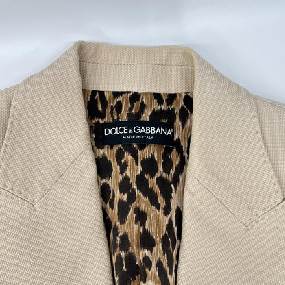 DOLCE&GABBANA ドルチェアンドガッバーナ F29P1T FUFFO ベージュ ピークドラペル レオパードライニング サイドベンツ テーラードジャケット ジャケット