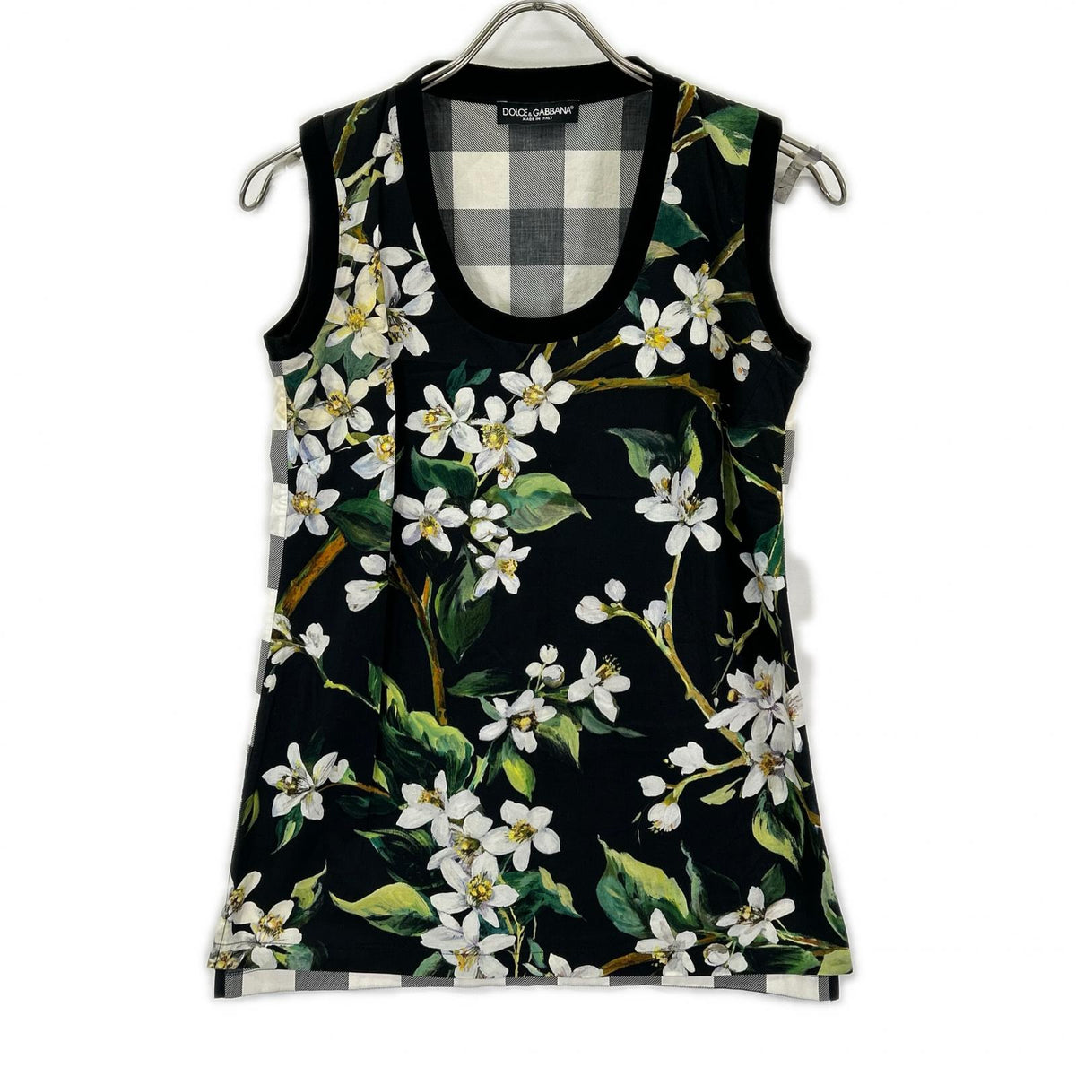 DOLCE&GABBANA ドルチェアンドガッバーナ F7O94T G7CTK ブラック フラワープリント ノースリーブ カットソー トップス