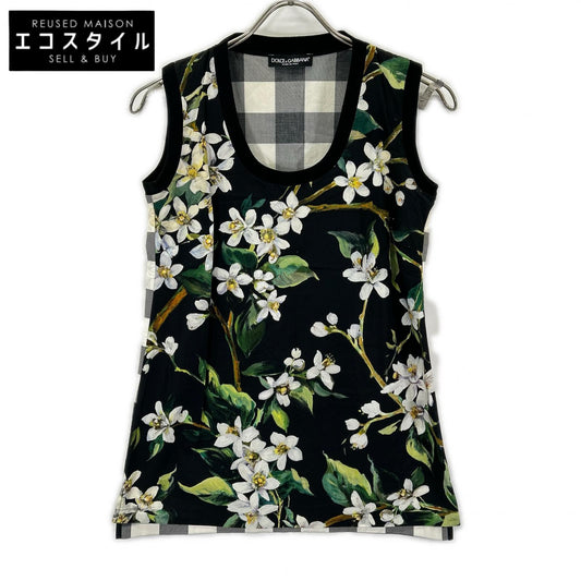 DOLCE&GABBANA ドルチェアンドガッバーナ F7O94T G7CTK ブラック フラワープリント ノースリーブ カットソー トップス
