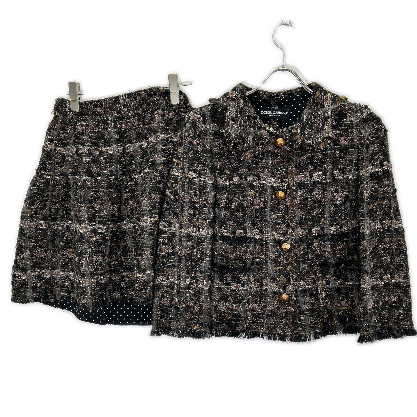 DOLCE&GABBANA ドルチェアンドガッバーナ F250PT FMMB9 ブラック系 ツイード ジャケット スカート セットアップ スーツ セットアップ