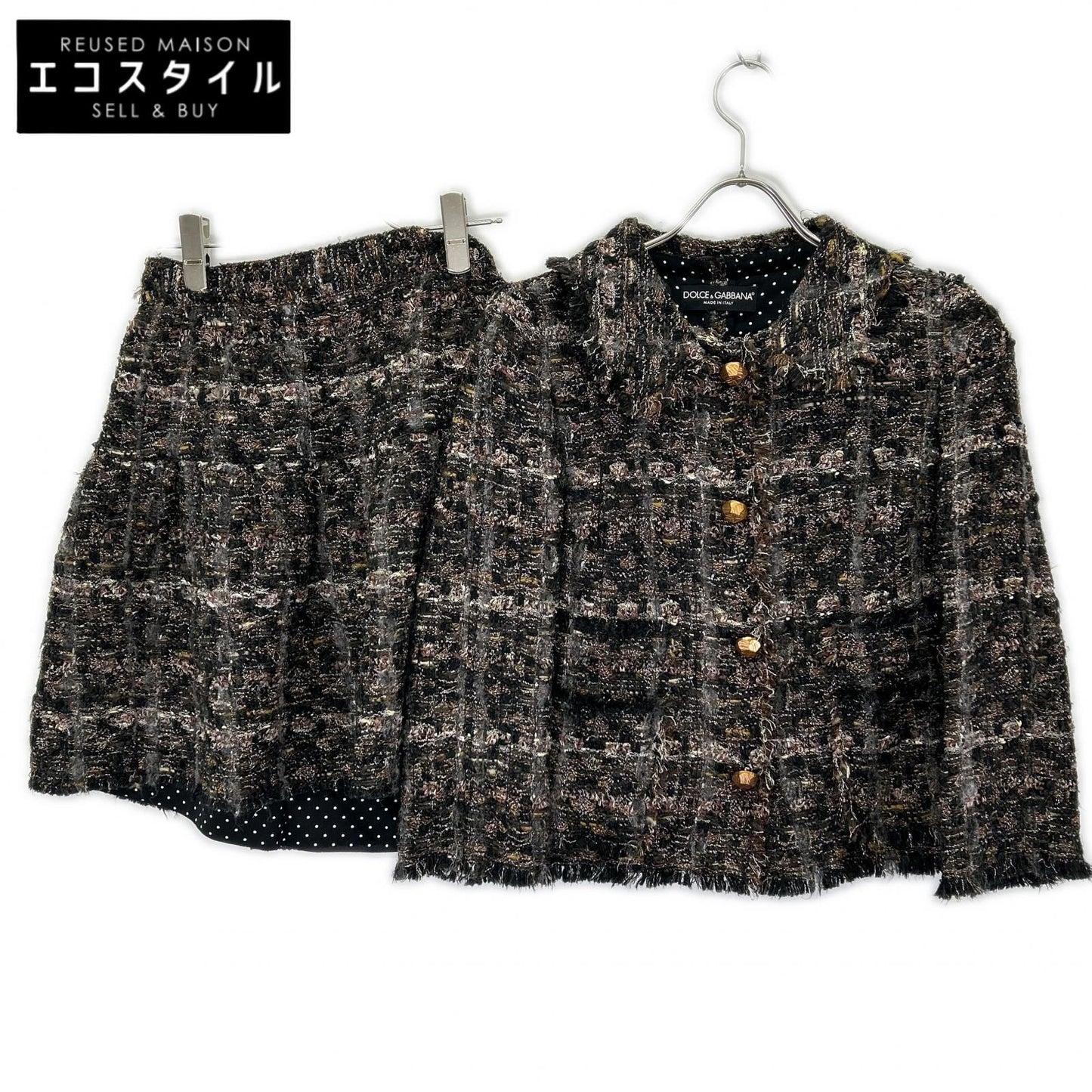 DOLCE&GABBANA ドルチェアンドガッバーナ F250PT FMMB9 ブラック系 ツイード ジャケット スカート セットアップ スーツ セットアップ