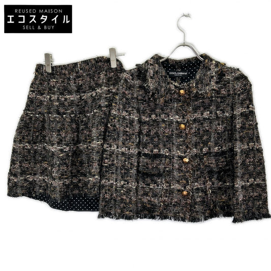 DOLCE&GABBANA ドルチェアンドガッバーナ F250PT FMMB9 ブラック系 ツイード ジャケット スカート セットアップ スーツ セットアップ