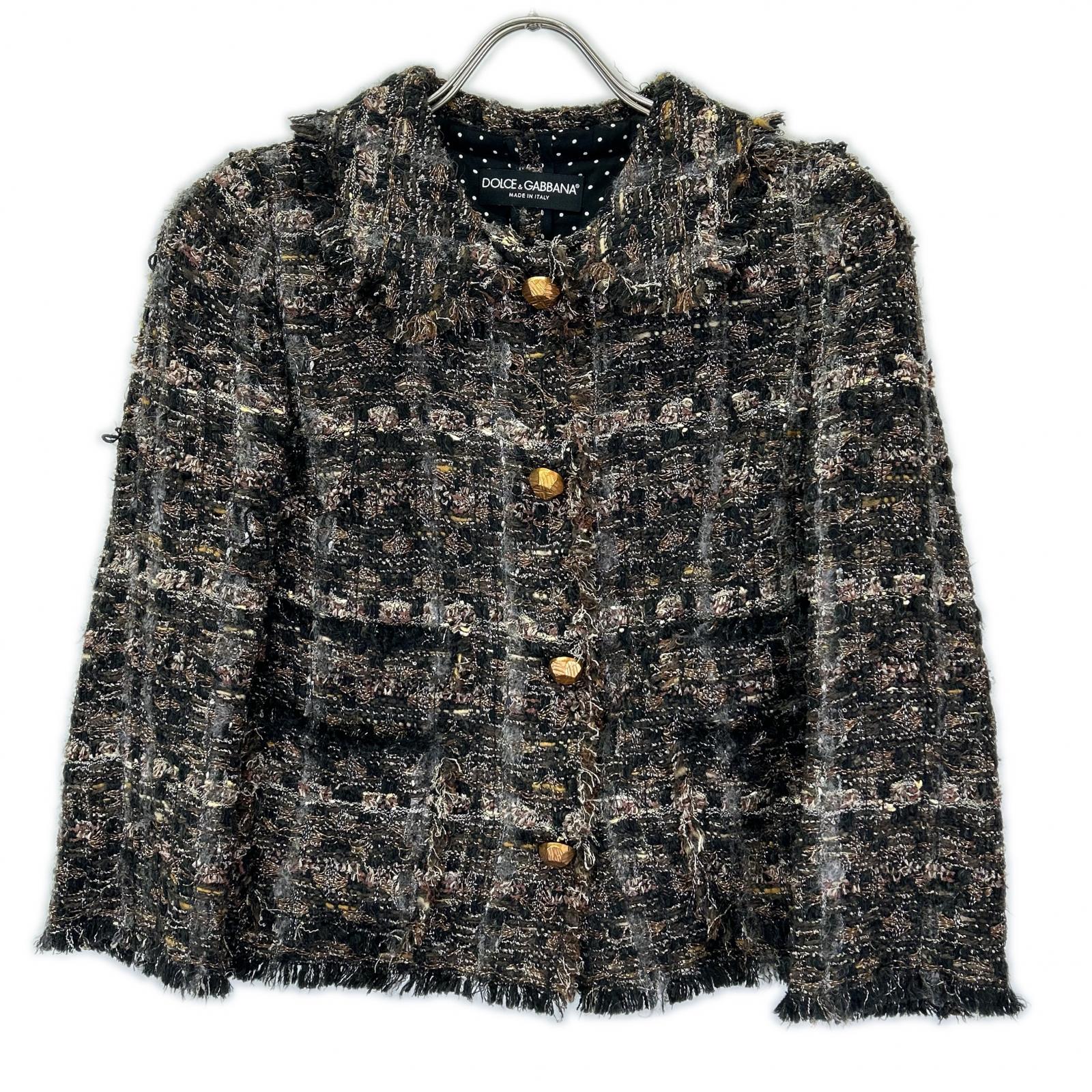 DOLCE&GABBANA ドルチェアンドガッバーナ F250PT FMMB9 ブラック系 ツイード ジャケット スカート セットアップ スーツ セットアップ