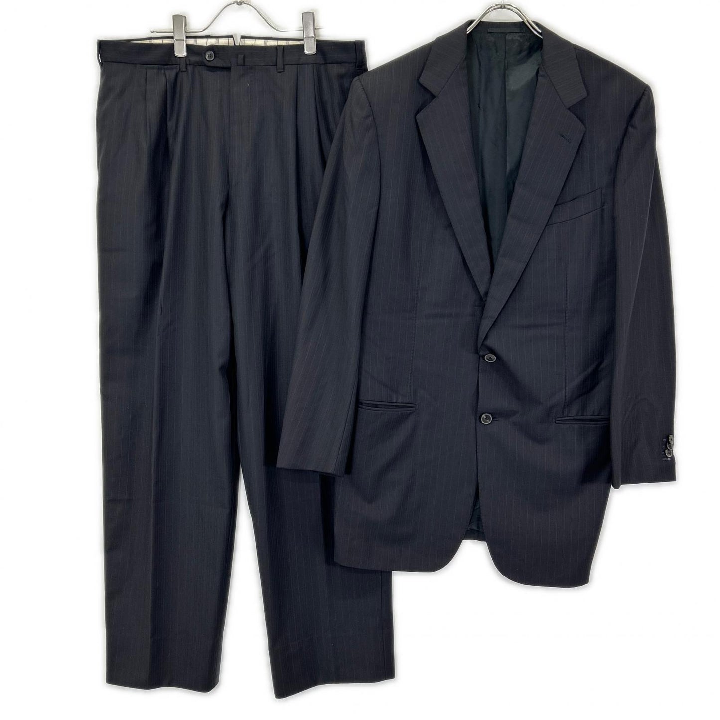 Ermenegildo Zegna エルメネジルドゼニア クチュール ブラック ストライプ ウール ジャケット、パンツ トロフェオ 2Pスーツ スーツ セットアップ