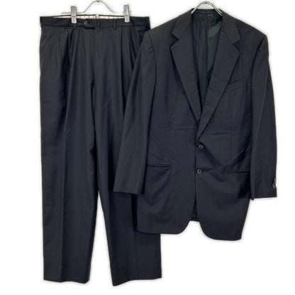 Ermenegildo Zegna エルメネジルドゼニア クチュール ブラック ストライプ ウール ジャケット、パンツ トロフェオ 2Pスーツ スーツ セットアップ