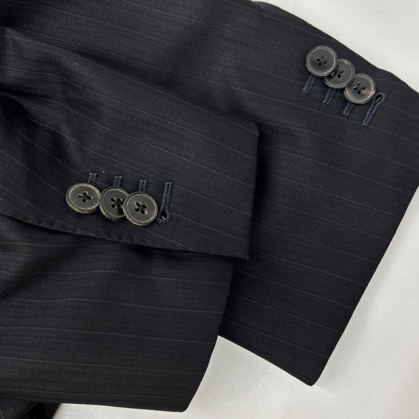 Ermenegildo Zegna エルメネジルドゼニア クチュール ブラック ストライプ ウール ジャケット、パンツ トロフェオ 2Pスーツ スーツ セットアップ