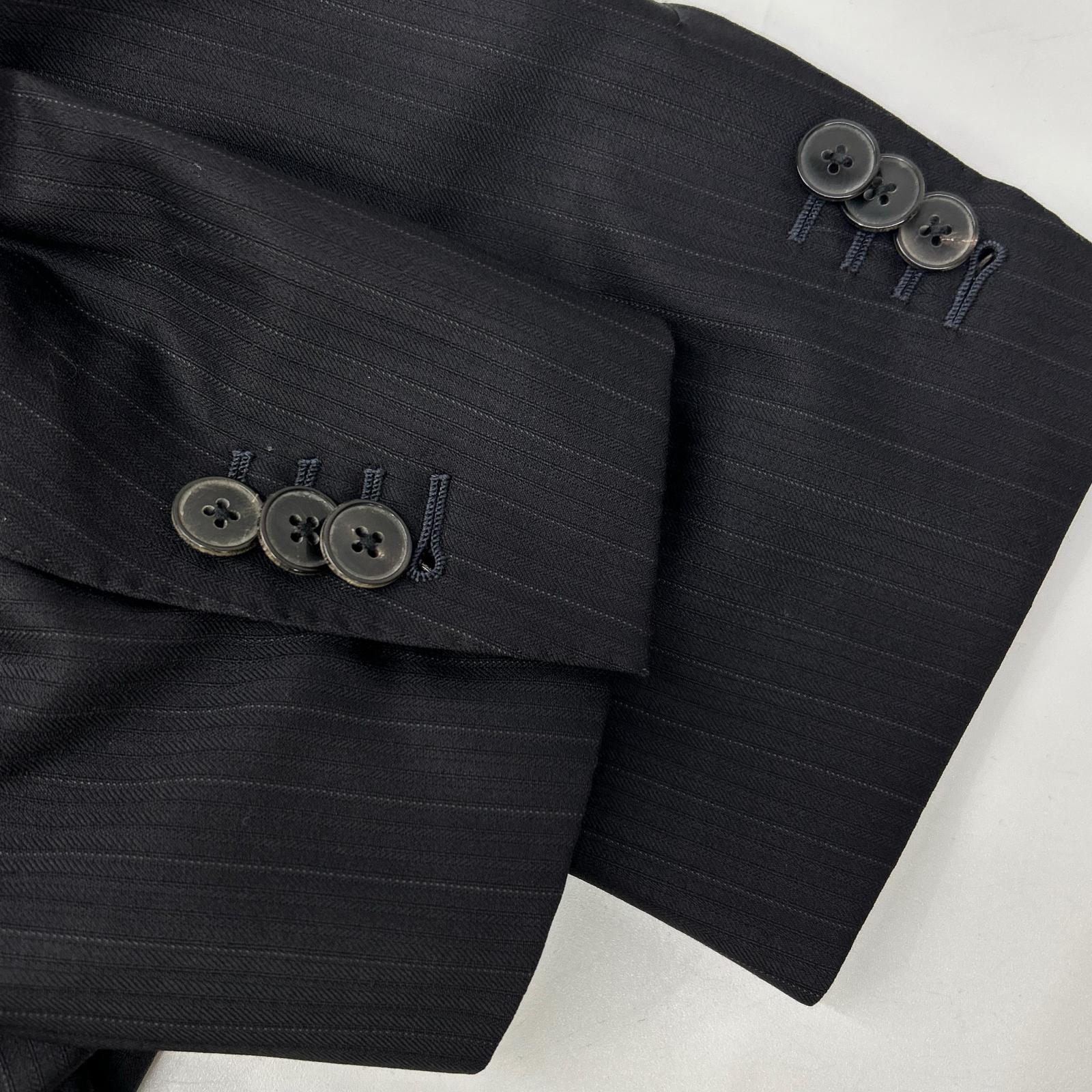 Ermenegildo Zegna エルメネジルドゼニア クチュール ブラック ストライプ ウール ジャケット、パンツ トロフェオ 2Pスーツ スーツ セットアップ