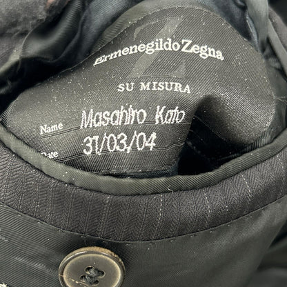 Ermenegildo Zegna エルメネジルドゼニア クチュール ブラック ストライプ ウール ジャケット、パンツ トロフェオ 2Pスーツ スーツ セットアップ