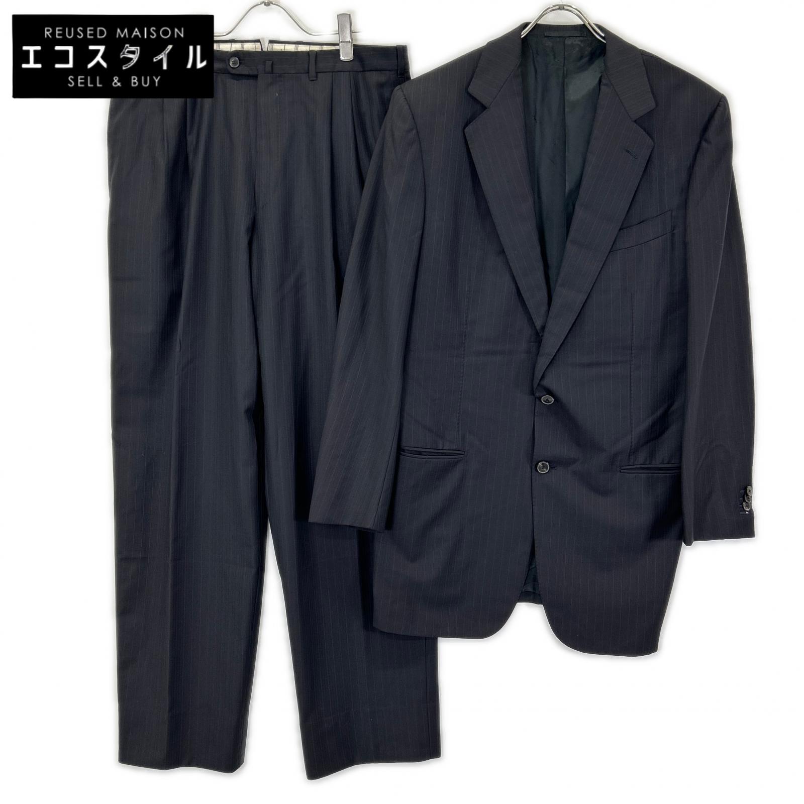Ermenegildo Zegna エルメネジルドゼニア クチュール ブラック ストライプ ウール ジャケット、パンツ トロフェオ 2Pスーツ スーツ セットアップ