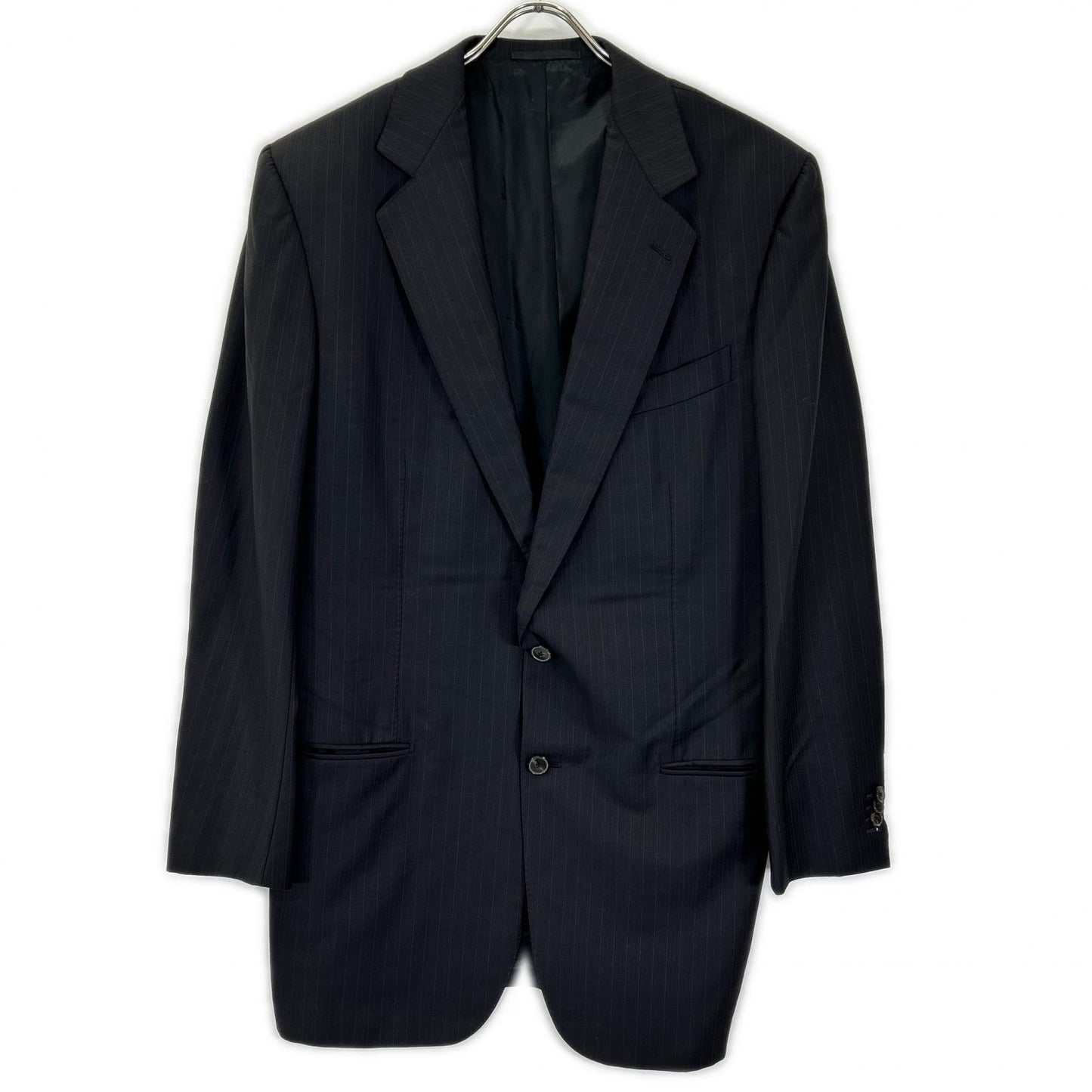 Ermenegildo Zegna エルメネジルドゼニア クチュール ブラック ストライプ ウール ジャケット、パンツ トロフェオ 2Pスーツ スーツ セットアップ