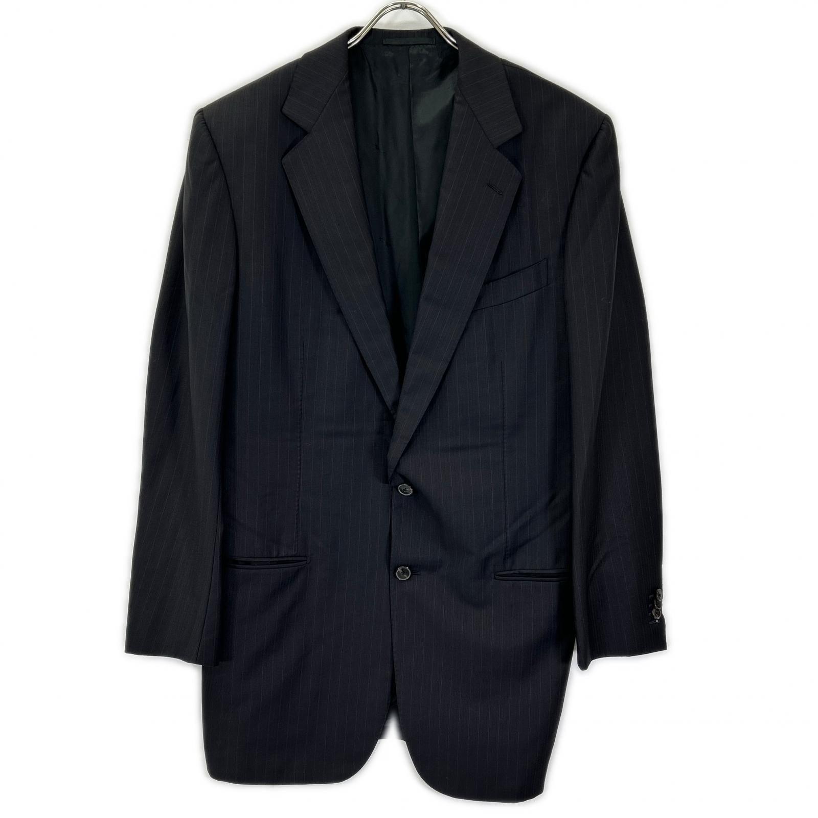 Ermenegildo Zegna エルメネジルドゼニア クチュール ブラック ストライプ ウール ジャケット、パンツ トロフェオ 2Pスーツ スーツ セットアップ