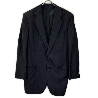 Ermenegildo Zegna エルメネジルドゼニア クチュール ブラック ストライプ ウール ジャケット、パンツ トロフェオ 2Pスーツ スーツ セットアップ