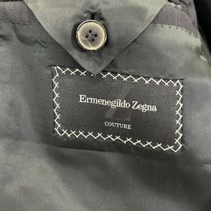 Ermenegildo Zegna エルメネジルドゼニア クチュール ブラック ストライプ ウール ジャケット、パンツ トロフェオ 2Pスーツ スーツ セットアップ