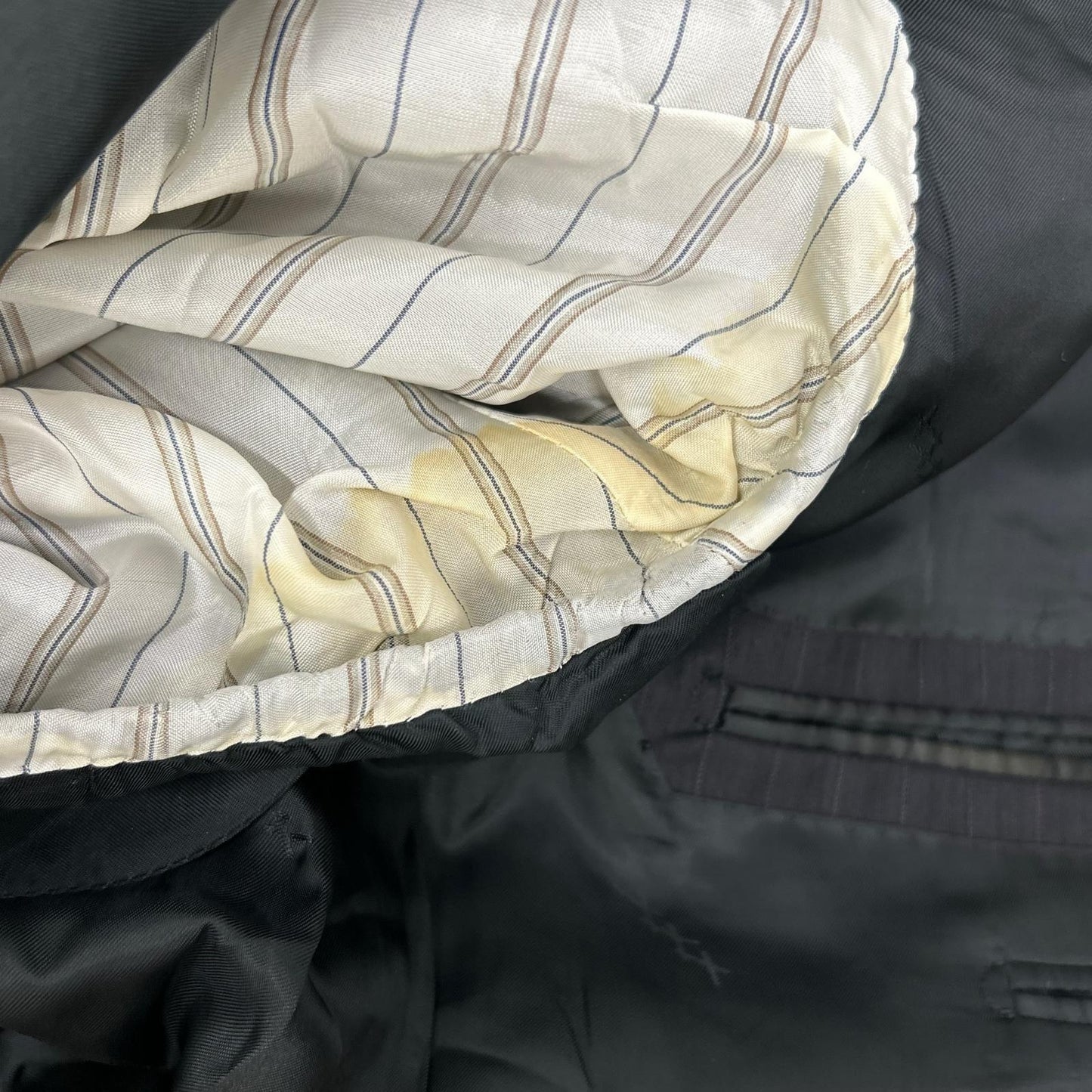 Ermenegildo Zegna エルメネジルドゼニア クチュール ブラック ストライプ ウール ジャケット、パンツ トロフェオ 2Pスーツ スーツ セットアップ