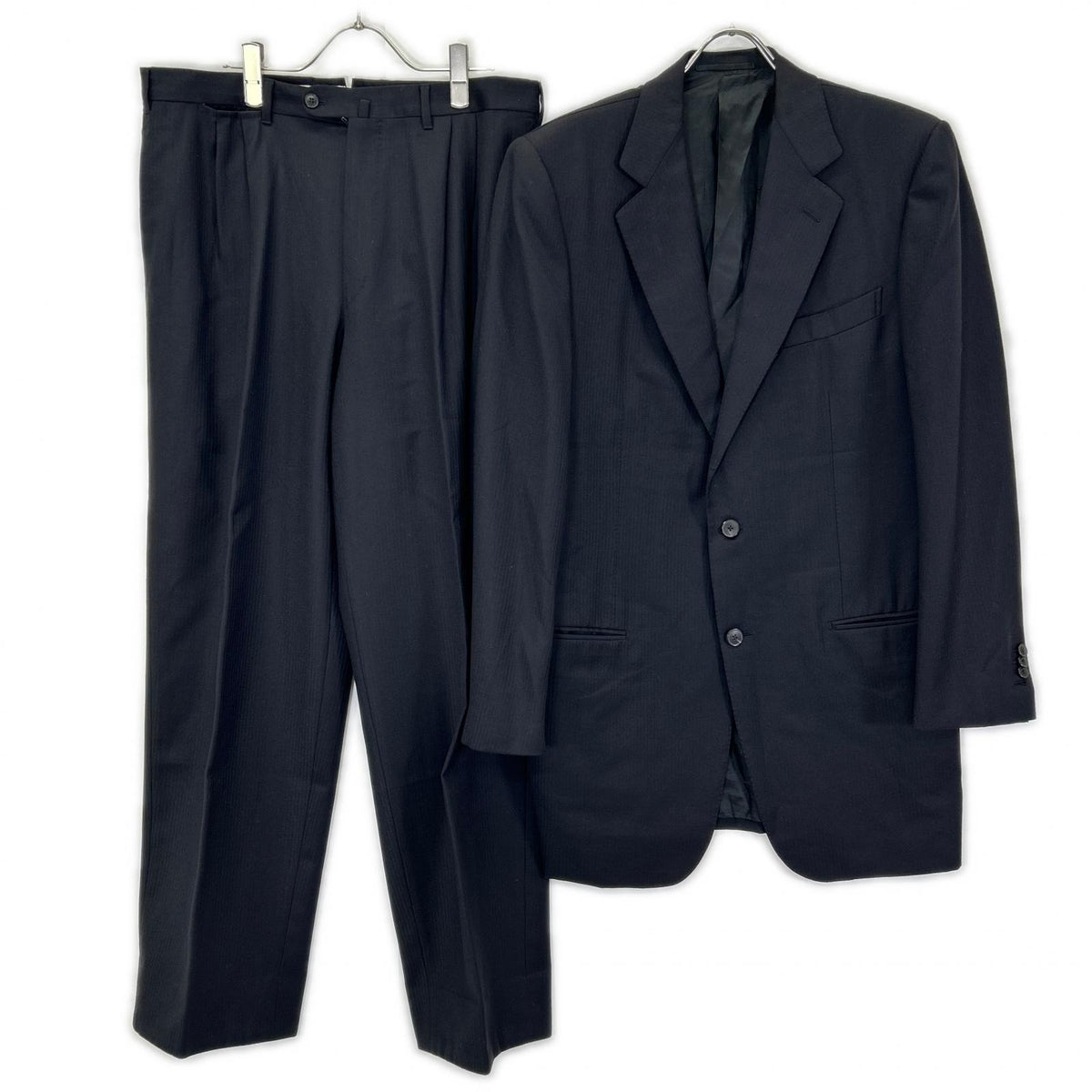 Ermenegildo Zegna エルメネジルドゼニア クチュール ブラック ストライプ ウール ジャケット、パンツ トロフェオ 2Pスーツ スーツ セットアップ