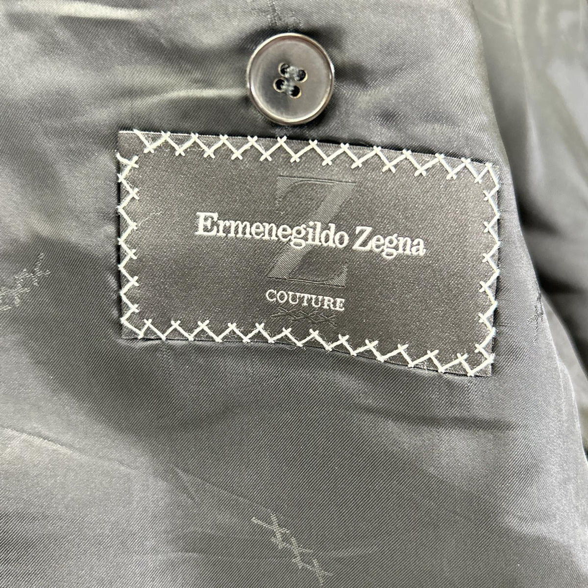 Ermenegildo Zegna エルメネジルドゼニア クチュール ブラック ストライプ ウール ジャケット、パンツ トロフェオ 2Pスーツ スーツ セットアップ