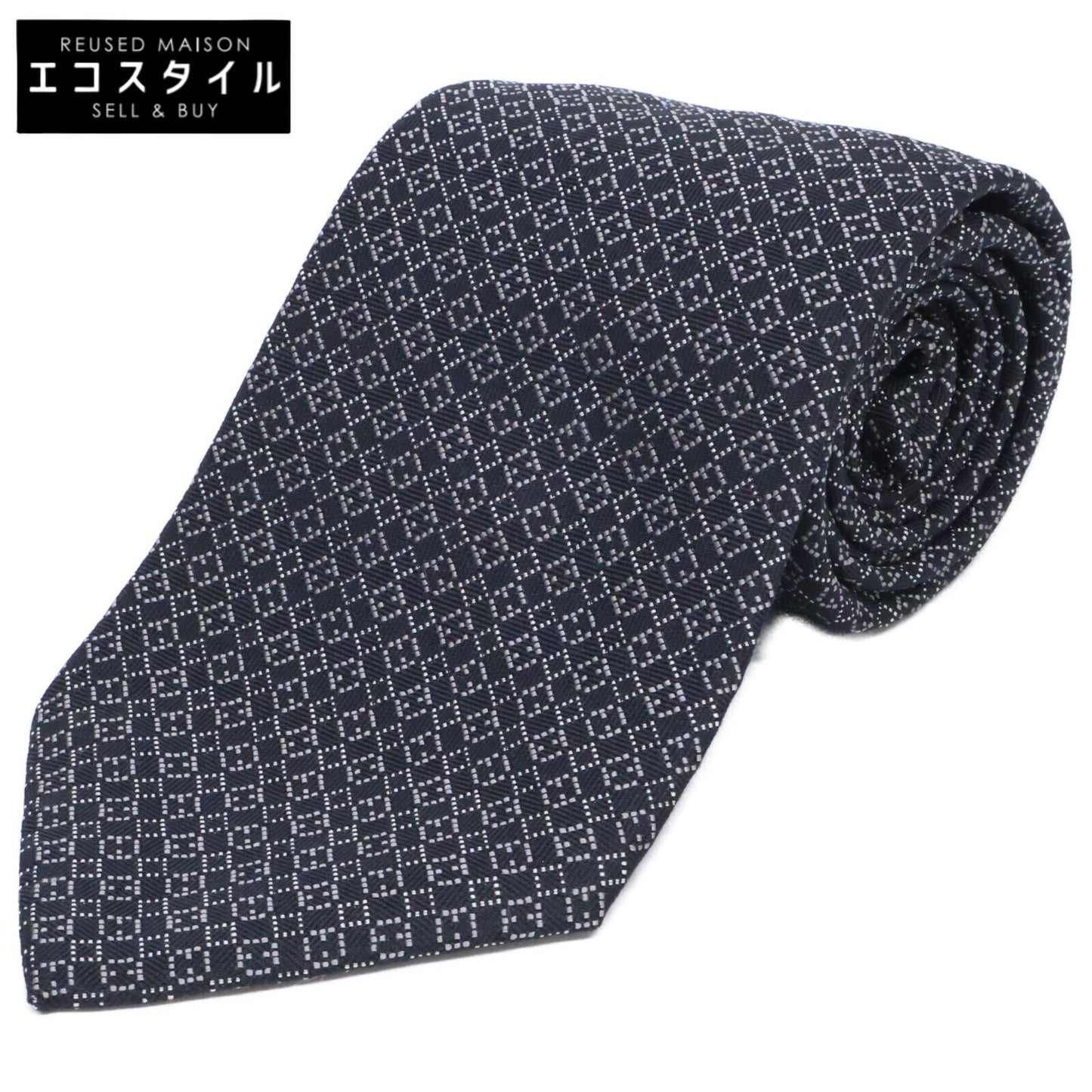 HERMES エルメス 【美品】758969T 総柄 シルク ネクタイ