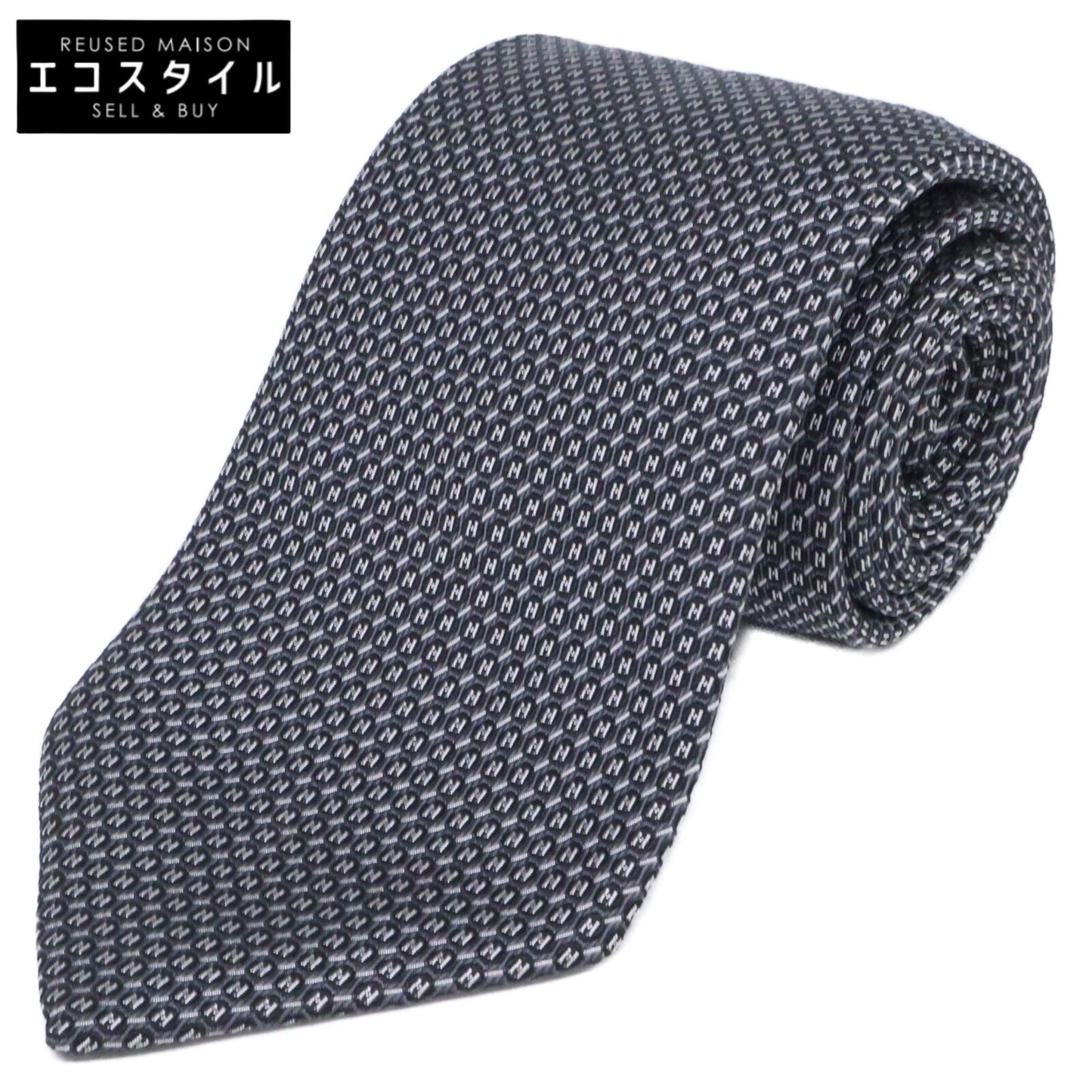 HERMES エルメス 【美品】758837T 総柄 シルク ネクタイ