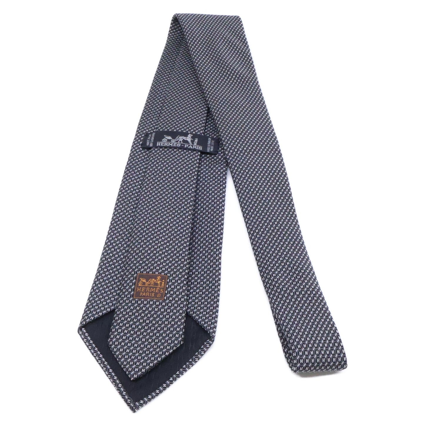HERMES エルメス 【美品】758837T 総柄 シルク ネクタイ