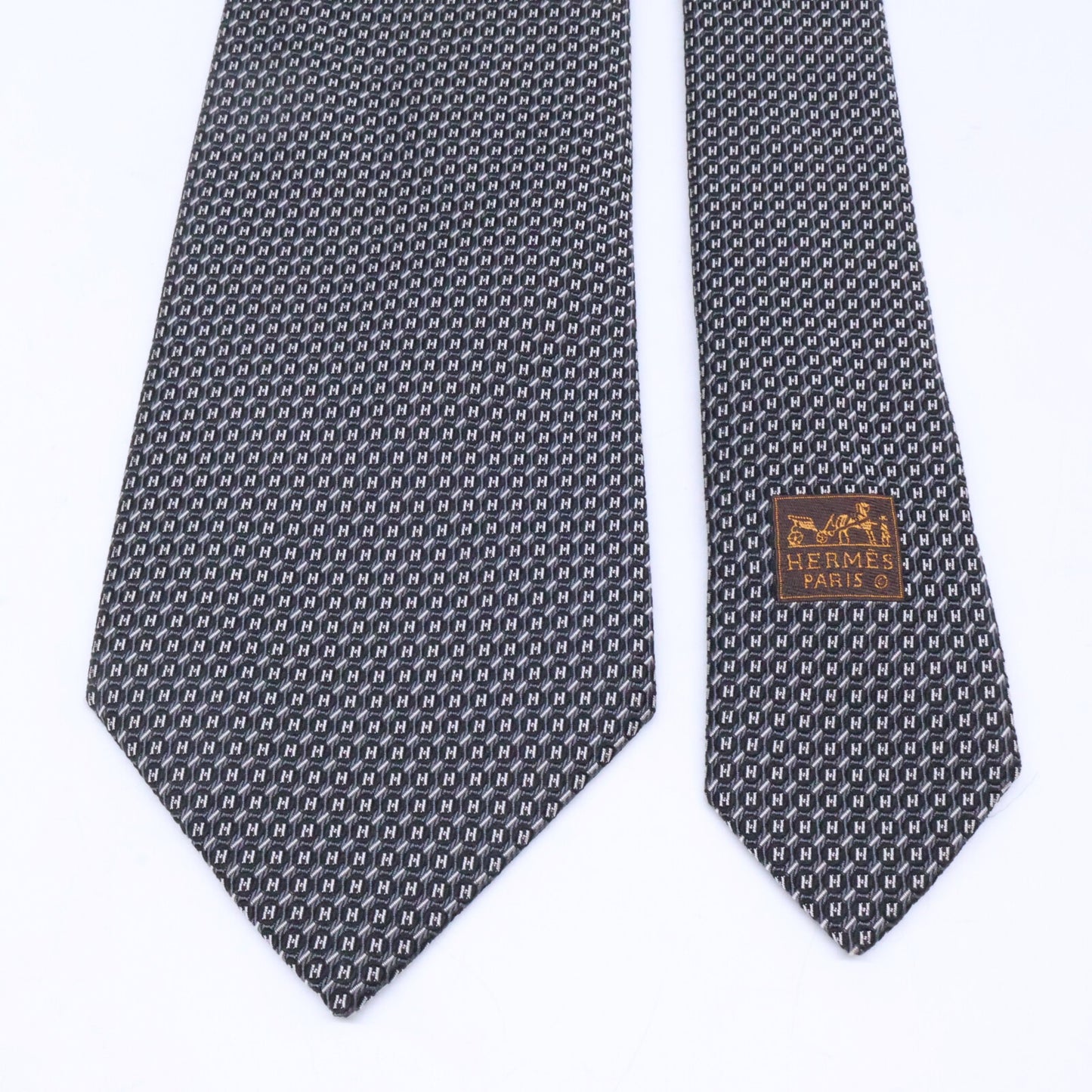 HERMES エルメス 【美品】758837T 総柄 シルク ネクタイ