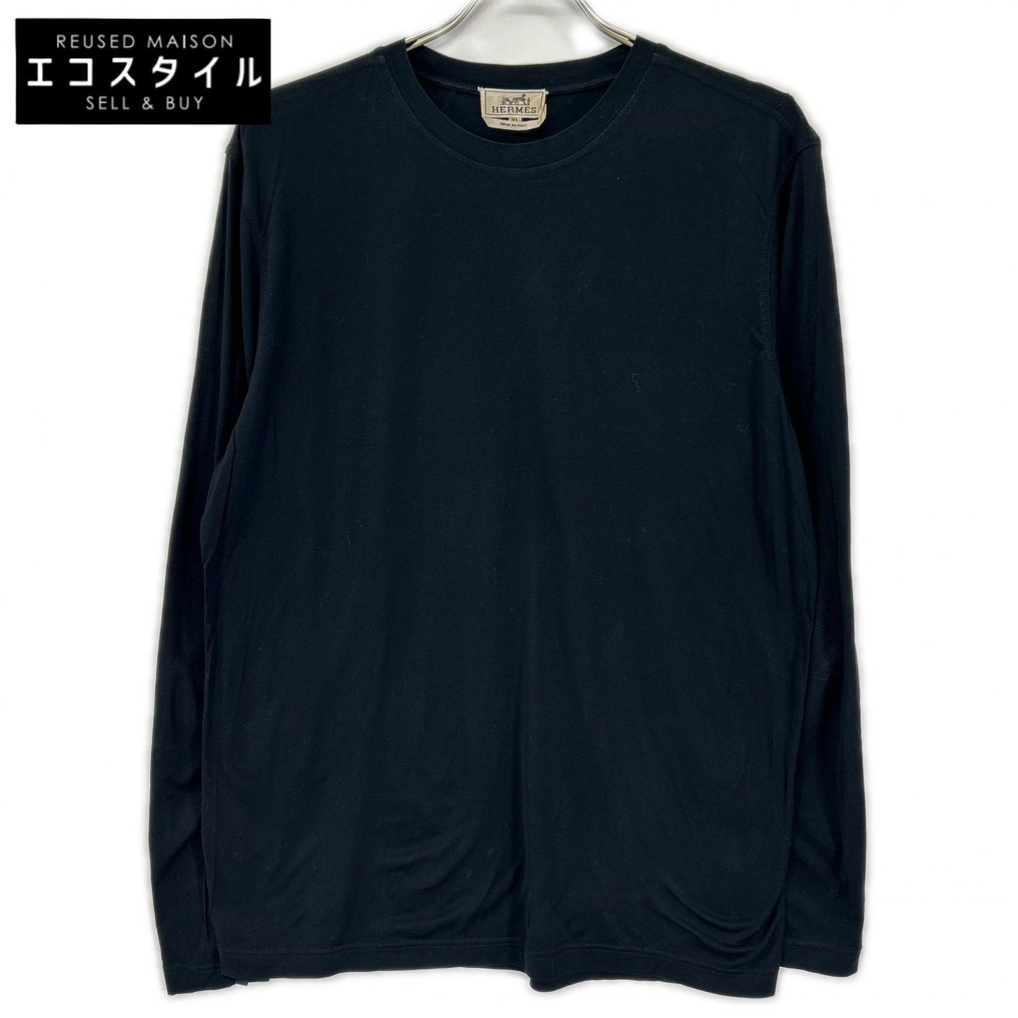 HERMES エルメス ブラック コットン ゴルチェ期 長袖Tシャツ トップス