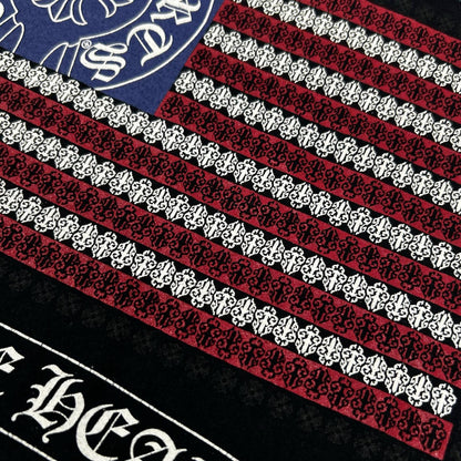 Chrome hearts クロムハーツ ブラック アメリカンフラッグ 星条旗 スクロールラベル 半袖Tシャツ トップス