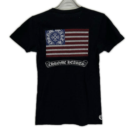 Chrome hearts クロムハーツ ブラック アメリカンフラッグ 星条旗 スクロールラベル 半袖Tシャツ トップス