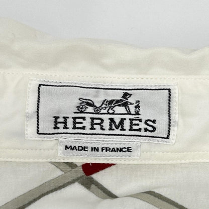 HERMES エルメス ホワイト 総柄 コットン バックプリント 袖セリエボタン 長袖シャツ トップス